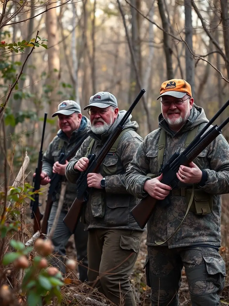A photograph of a group of hunters participating in a controlled hunt, emphasizing responsible hunting practices.