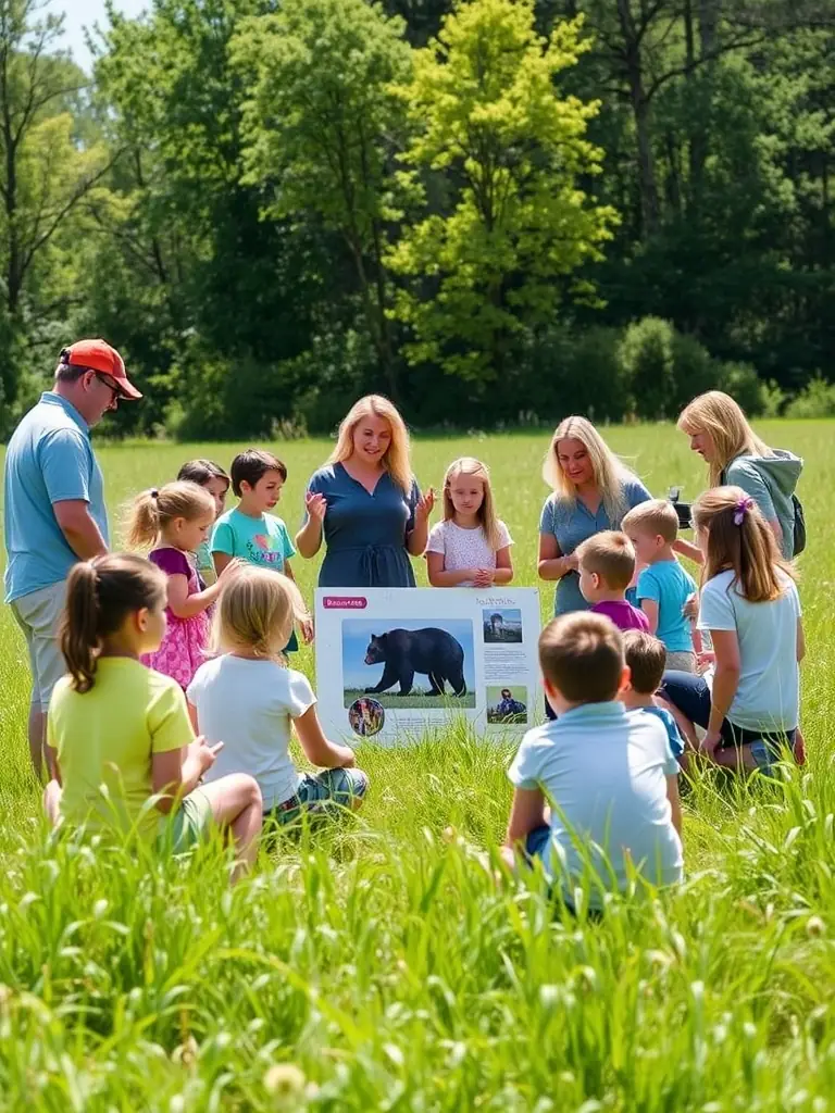 A group of children participating in an outdoor wildlife education workshop.