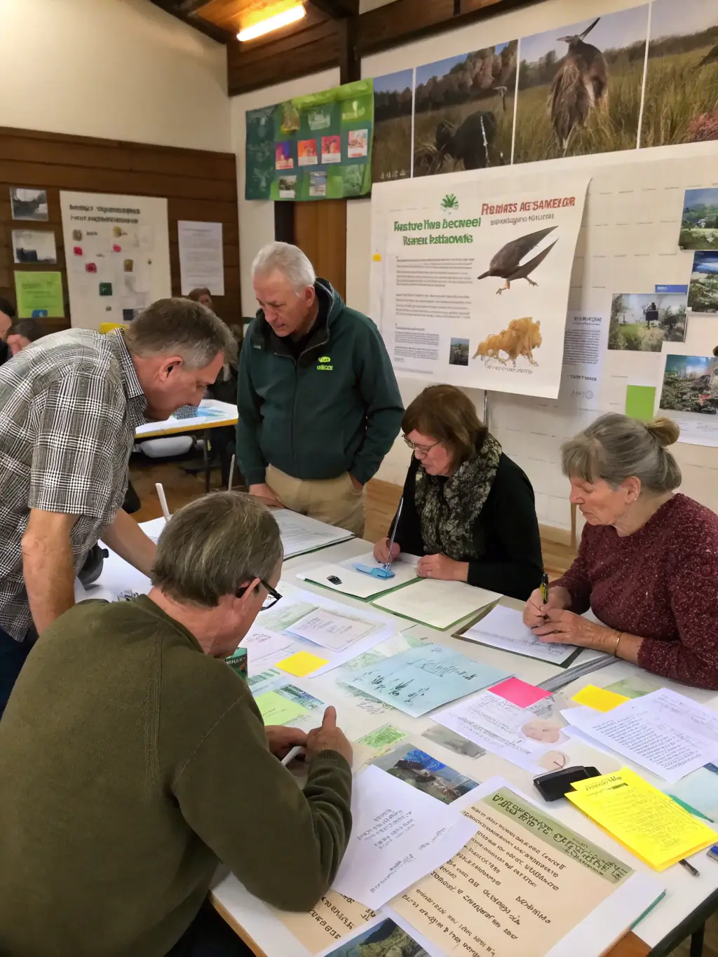 A photograph of a workshop where community members are learning about local wildlife and conservation efforts.